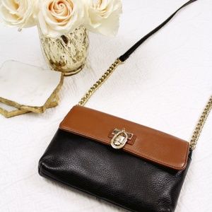 Calvin Klein Black/Brown Leather Cross Body Purse